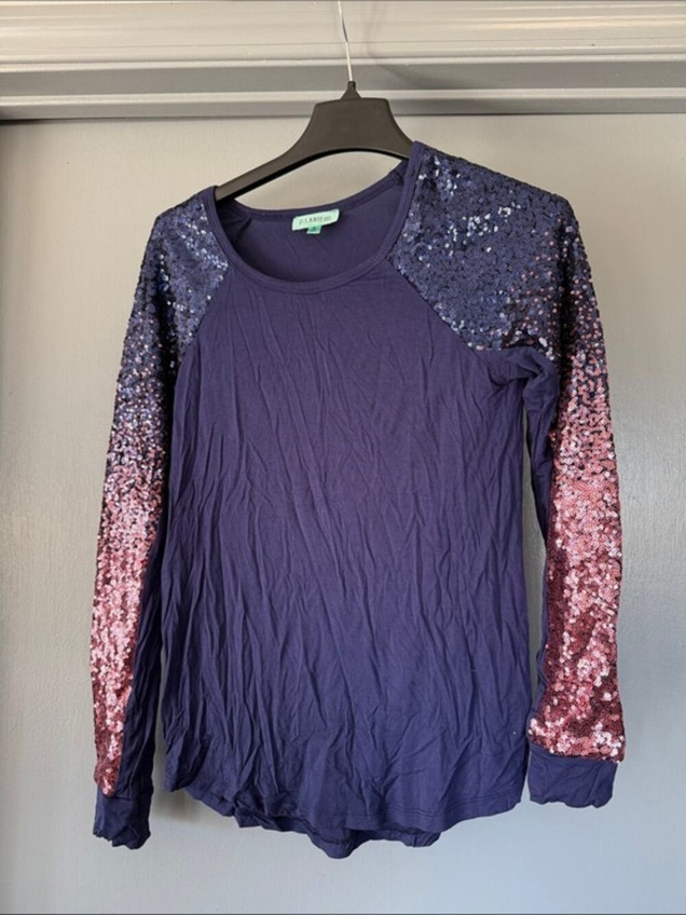 P.S. Kate Women's Blue Stretchy Long Sleeved Pullover Top Long Sleeves Sequins S